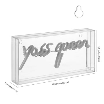 Yass Queen 11.8" Contemporary Glam Acrylic Box USB Operated LED Neon Light - JONATHAN Y
